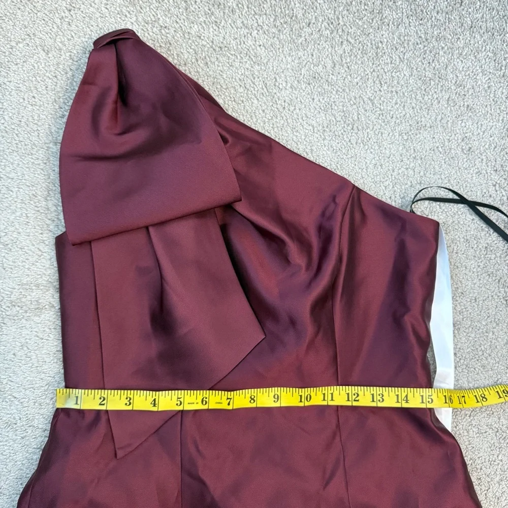 Alfred Sung D861 Bow One Shoulder Column Gown Cabernet Red 10 - Picture 5 of 6